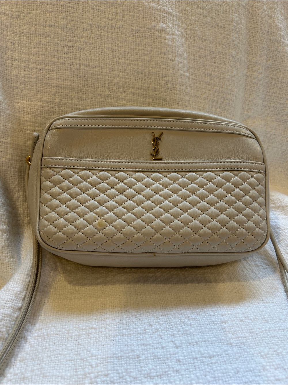 Saint Laurent Cream Quilted Leather Crossbody camera style bag